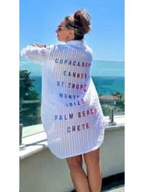 Blue Island Beach Cover Up Shirt Gauzy Airy Sheer IBIZA Spain Brazil Tropics Sma